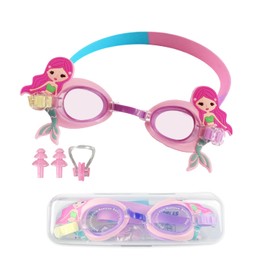 UHDS Mermaid Swimming Goggles for Children, Comfortable Swimming Goggles UV Protection, Anti-Fog Coating, Diving Goggles for Girls Boys Age 3-12 Years with Nose Clips, Ear Plugs and Glasses Box