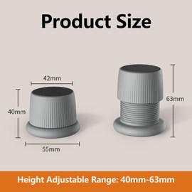 Set of 4 Adjustable Furniture Bed Risers, 1.6-2.5 Inch Non-Slip Couch Raisers Bed Raisers for Sofa Bed Table Chair Lifts (Grey)