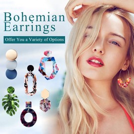 FIFATA 25 Pairs Acrylic Resin Statement Earrings Set for Women Mottled Hoop Fashion Drop Dangle Jewelry Hypoallergenic for Sensitive Ears