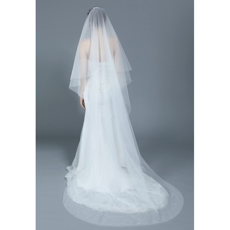 BEAUTELICATE Bridal Wedding Veil Drop Blusher Veil 2 Tier Cut