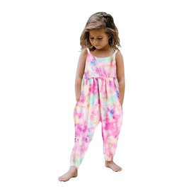 GLIGLITTR Toddler Baby Girl Jumpsuit One Piece Dinosaur Sleeveless Strap Romper Harem Pants Summer Baby Tie Dye Outfits (Pink Tie Dye, 4-5X)