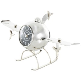Deco 79 Stainless Steel Metal Airplane Rounded Tabletop Clock with Propellers, 19" x 8" x 10", Silver
