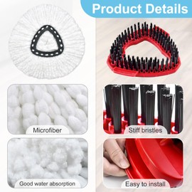 Spin Mop Head, Mop Replacement Handle,Brush,Base Compatible with O Cedar 1 Tank,2 Microfiber Mop Refills,1 Triangle Base,1 Brush and 30-58" Mop Handle Combo Set to Floor Cleaning(White,1 Tank)