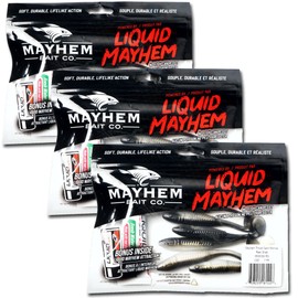 Liquid Mayhem Thrust Swim Minnow, 3.5" Soft Plastic Paddle Tail Lures – Easy to Rig with Realistic Swimming Action – Includes Bonus 10ml Attractant Gel – 3 Packs (21 Baits) – Reel Shad