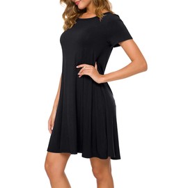 POPYOUNG 2025 Women's Summer Casual T-Shirt Dresses Crew Neck Beach Cover Up Sun Dress Small, Black