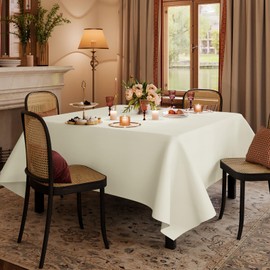 Winwingo Table Cloth Rectangle Table Cover 60x102 Inch, Washable Stain and Wrinkle Resistant Polyester 6 Pack Table Cover for Dining Tables, Various Parties and Camping (Ivory)