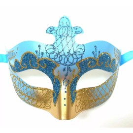 MGMB Aqua Blue Gold Scroll Venetian Mask Masquerade Costume Prom Dance Men Woman