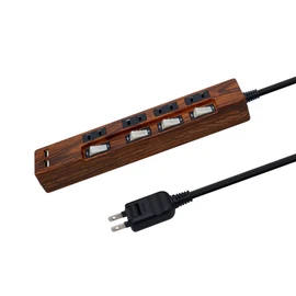 STYLED USB Power Tap, 6.6 ft (2 m) Extension Cord, Total 2.4 A, 2 USB Ports, AC Outlets, 4 Outlets, Rapid Charging, Lightning Guard, Individual Switch, 1,400 W (USB 2.4 A, Walnut Tone, Power Cord 6.6 ft (2 m) x 1)