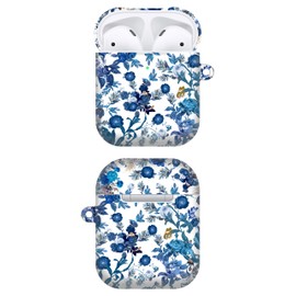 GlamCase for AirPods 2nd & 1st Generation Case, AirPods 1/2 Case - Blue Floral Design Printed Cute Plastic Hard Protective Designer AirPod Case/Cover for AirPods 1st / 2nd Generation