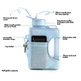 H2O Capsule Half Gallon Cube Square Water Bottle value pack - 2.2L Water Bottle with Strap, 2 Sleeves, Covered Straw Lid – BPA Free Reusable Sports Water Jug with Handle, (68 Ounce)