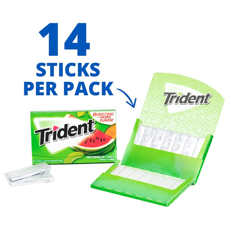 Trident Watermelon Twist Sugar-Free Chewing Gum, 12 Packs of 14