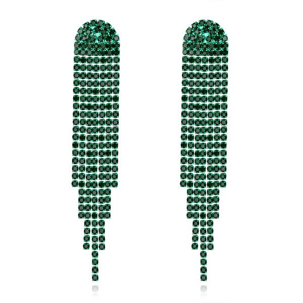 BriLove Rhinestone Earrings Dangling for Girls Women Bridesmaid Wedding Fashion Long Chandelier Dangling Sparkle Crystal Tassel Dangle Drop Earring Emerald Color Green-Tone