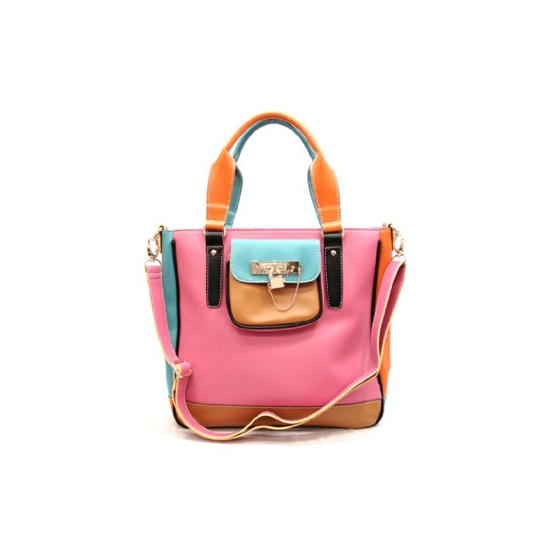 LOEM color block ivy pink lock shoulder Bag Handbag pockets