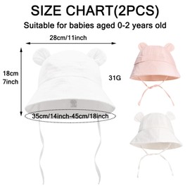 EDLMKM 2 Pcs Baby Girl Sun Hat, Toddler Cotton Beach Hat, Toddler Bucket HAT with Adjustable Chin Strap, with Adjustable Chin Strap, for Age 1-3