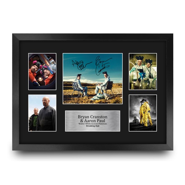 HWC Trading FR A3 Bryan Cranston & Aaron Paul Breaking Bad Walter White & Jesse Pinkman Gifts Printed Signed Autograph Picture for TV Show Fans - A3 Framed