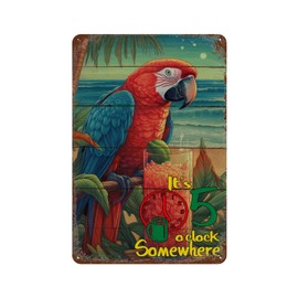 It's Five O'clock Somewhere Metal Sign Beach Vacation Drinking Parrot Fashion Chic Home Decor for Fence Coffee Bar Tropical Flamingo Hawaiian Aloha' Tin Signs for Laundry 8"x12"