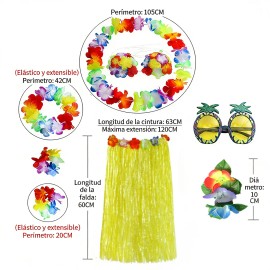 Conjunto De Traje De Danza Hula Hawaiana Amarilla De 8 Pieza