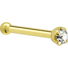 Solid 14k Yellow Gold 1.5mm (0.015 cttw) Genuine Diamond Nose Stud Bone 20 Gauge 1/4"