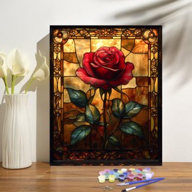 obterie Rose Paint by Numbers Kit for Adults Beginner Flowers Oil Painting Kit Adult Paint by Number Kits on Canvas DIY Painting for Beginners Art by Numbers for Gifts Home Wall Decor 16x20 Inch