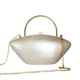 DEBIMY Acrylic Shell Shaped Clutch Purse Marbling Evening Handbags for Women Wedding Party Prom Cross Body Bag Beige