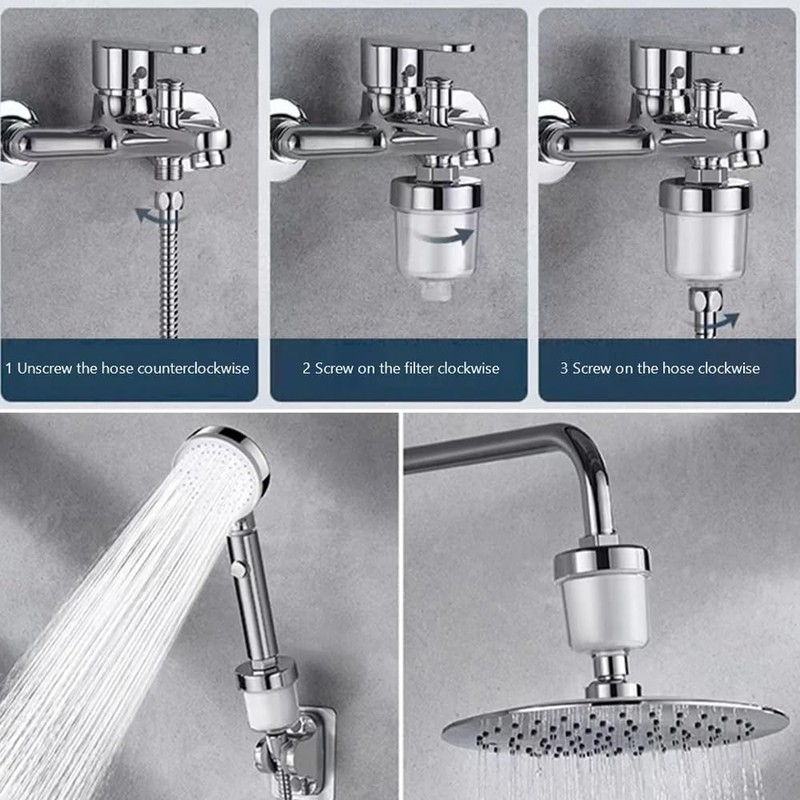 Universeller Wasserhahnfilter, Wasserfilter mit 4 Filterkartuschen, PP-Baumwoll-Wasserfilter für Duschköpfe, für