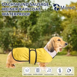 Dachshund raincoat with reflective trim, rain/water resistant, adjustable bands - Stylish premium raincoat for dogs - Yellow - S