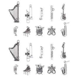 Airssory 100pcs 10 Styles Tibetan Style Pendant Musical Instrument for DIY Necklace Bracelet Keychain Decoration Accessories - 17x15.5mm