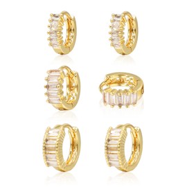Krstudent 3 pairs Small Hoop Earrings for Women 18K Gold Plated Hoop Huggie Earrings for Women (A-3 pairs(3 styles) 12mm/13mm/14mm)