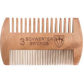 3 Swords Germany Peach Wood Beard & Mustache Comb – Double Sided Fine & Coarse Teeth – Handmade in Solingen