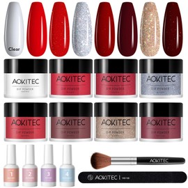 Aokitec 14Pcs Dip Powder Nail Kit Starter 8 Colors Fatal Kiss Collection, Acrylic Dipping Powder Liquid Set with Base Top Coat Activator Brush Saver for French Nails Art Manicure, Advent Calendar 2024