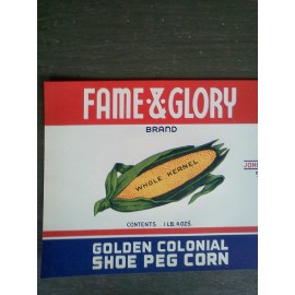 corn 10 Vintage Corn Can LABEL GOLDEN COLONIAL FAME & GLORY BRAND UNION MILL,MD Mint