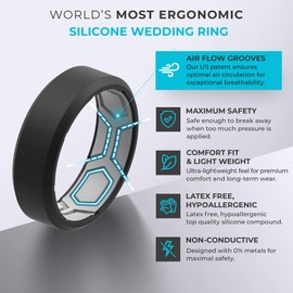 ThunderFit Men Breathable Air Grooves Silicone Rings Wedding Bands 8mm Wide 2.4mm Thick - 1/2/3/4/6/7 Variety Multipack (Pack B - Size 9.5-10 (19.8mm))