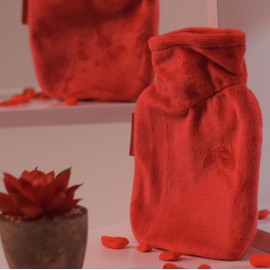 Hugo Frosch Mini Hot Water Bottle 0.2 L with Velour Cover Tomato Red