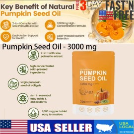 300 Pills Pumpkin Seed Oil Saw Palmetto - 3000 mg Bladder Health, Immune Support