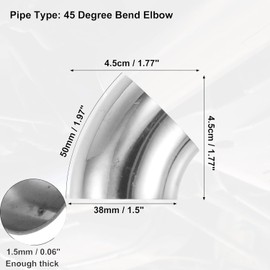 HTHomeprod 45 Degree 1.5" OD Exhaust Pipe DIY Bend Stainless Steel Exension Elbow Tubing Stair Handrail Car Modified 4 PACK