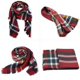 Zando Women's Scarves Plaid Blanket Thick Fall Winter Scarf Women Scarf Soft Scarfs for Women Dark Red Cape