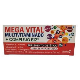 Megavital Multivitaminado + Complejo B12 Jarabe Vitaminado Vitaminized Syrup Dietary Supplement 21 Viales Bottles