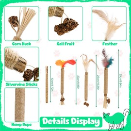 GSrenyu Silvervine Chew Sticks for Cats, Natural Cat Chew Sticks Cat Feather Kitten Teething Toys Catnip Toy for Indoor Cat Teeth Cleaning Stress Release (Standard 12Pcs, Feather & Catnip)
