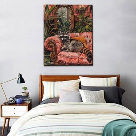 Aihonmin Cute Raccoon Laying on Flowers Sofa Paint by Numbers Botanical Paint by Numbers Kits for Adult,Boho Paint by Numbers Kits on Canvas for Home Wall Decor Without Framed 16''W x 20''H