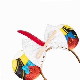 JIAHANG Cartoon Mouse Ears Headband, Sequin Bow Hair Band with Feather, Party Decoration Costume Headwear