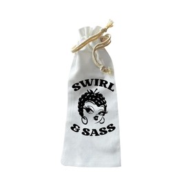 Jolitee “Swirl & Sass” Wine Bottle Gift Bag – Reusable Drawstring Canvas Bag with Diva-Inspired Character – Funny Gift for Wine Lovers or Dinner Hosts
