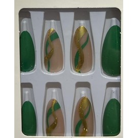Premium Quality Press-On Nail Set - Reusable, Fashionable & Easy Application (gold green)