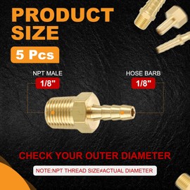 HARFINGTON 5pcs 1/8" to 1/8" NPT Male Brass Hose Barb Fitting Metals Splicer Mender