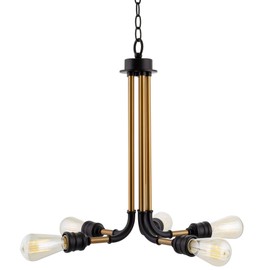 Kira Home Bronx 21" 5-Light Retro Industrial Chandelier, Steampunk Gold Bronze Hanging Light, Black Accents + Warm Brass Finish