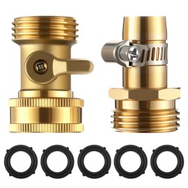 Dreyoo Brass Garden Hose Shut Off Valve, Garden Hose Quickly Connect Repair Kit for 3/4 Water Tube, Heavy Duty Water Shut Off Valve with 5 Washers Rubber,Tube Connectors Fittings(Repair Connect)