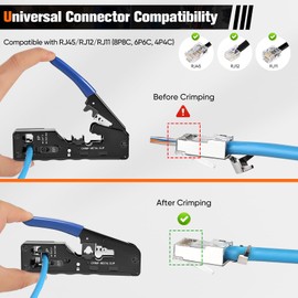 MINENICE Netzwerkwerkwerksatz, RJ45-Crimpwerkzeug mit 20 x RJ45-Steckverbindern, Cat7 / Cat6a Pass Through, Netzwerktester, LSA-Einsetzwerkzeug, Drahtstripper, Professionelle RJ45 / RJ11 / RJ12-Repara