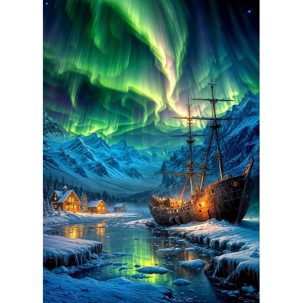 GLXPOG Aurora Borealis 5D Diamond Painting Picture Set, Snowy Mountains