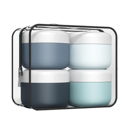 Aurdox Reise-Töpfe, Behälter für Toilettenartikel von Aurdox, Silikon-Cremedosen mit Spatel-Werkzeug und transparenter Tasche, TSA-zugelassene Mini-Reisegröße, auslaufsicher, Reiseutensilien für