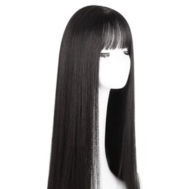 Long Straight Wig,Black Straight Wig with Bangs for Women Heat Resistant Fashionable Elegant Synthetic Wig 28.3 Inch