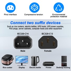 MEIRIYFA IEC 320 C14 to C13 x4 Y Splitter Extension Power Cable C14 Male to C13 Female 10A 250V 18AWG Adapter Cord for Home Appliance PC Computer Monitor (45cm)
